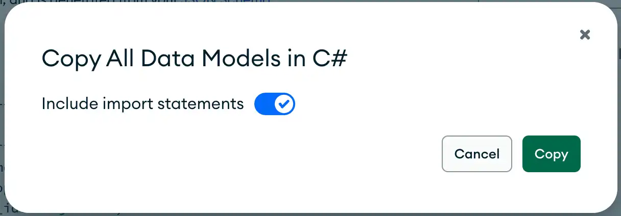 Copy the data model pop up