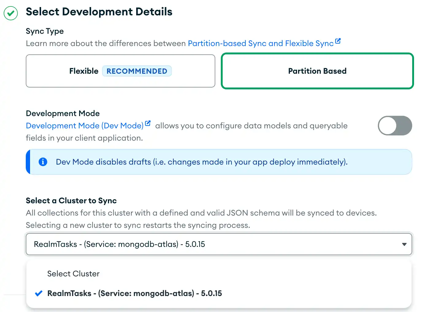 The cluster selection dropown menu