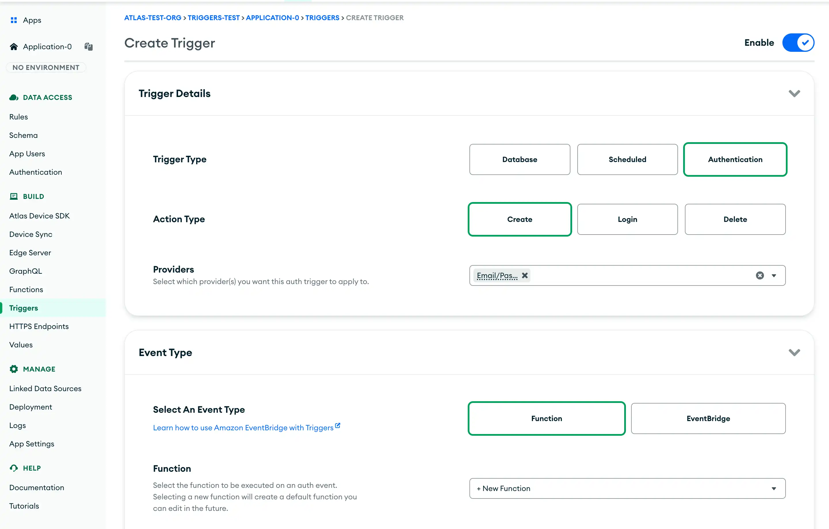 Example UI that configures the trigger