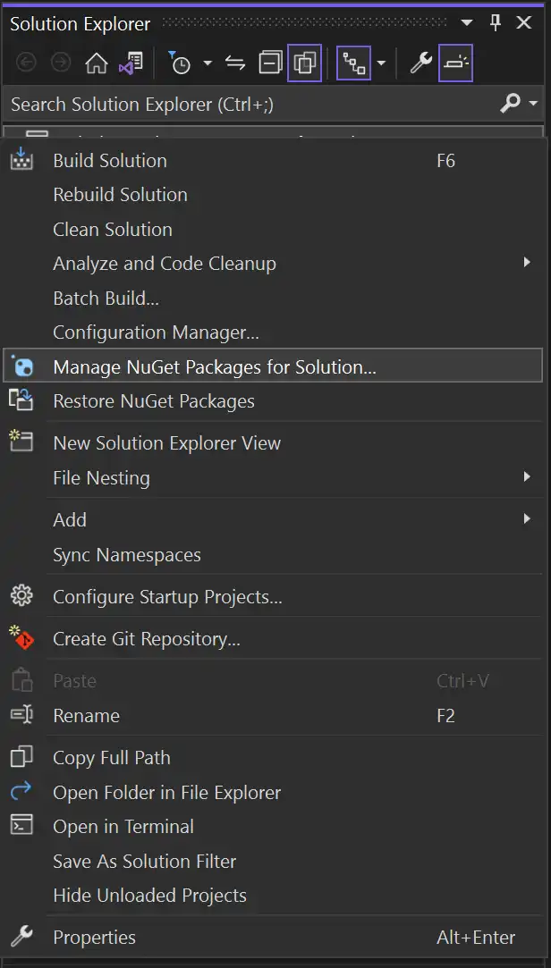 Open the NuGet Package management window.