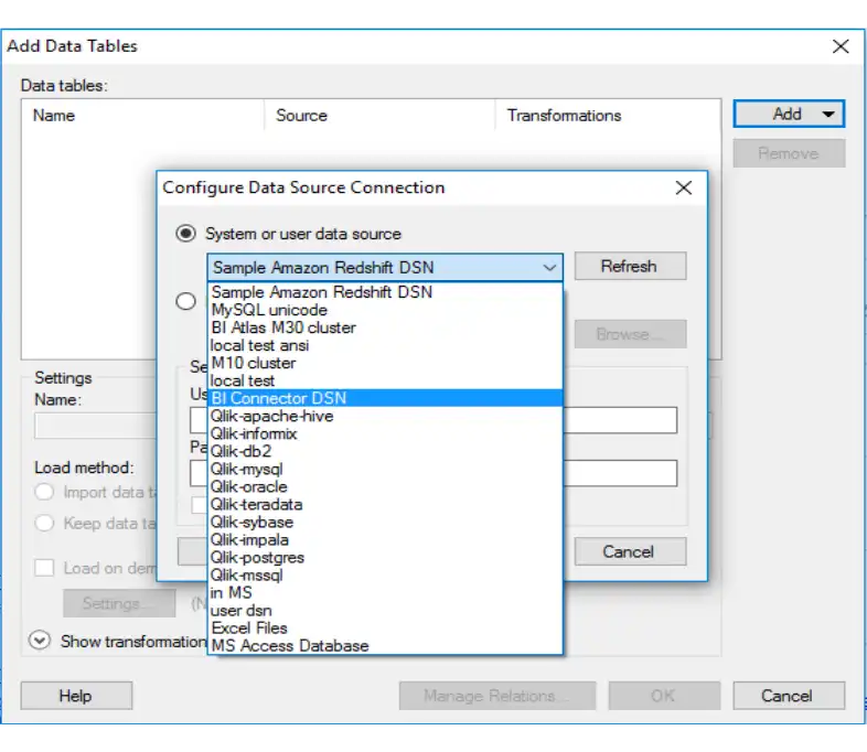 Screenshot of the Spotfire Configure Data dialog