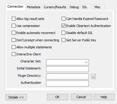 Screenshot of DSN config screen