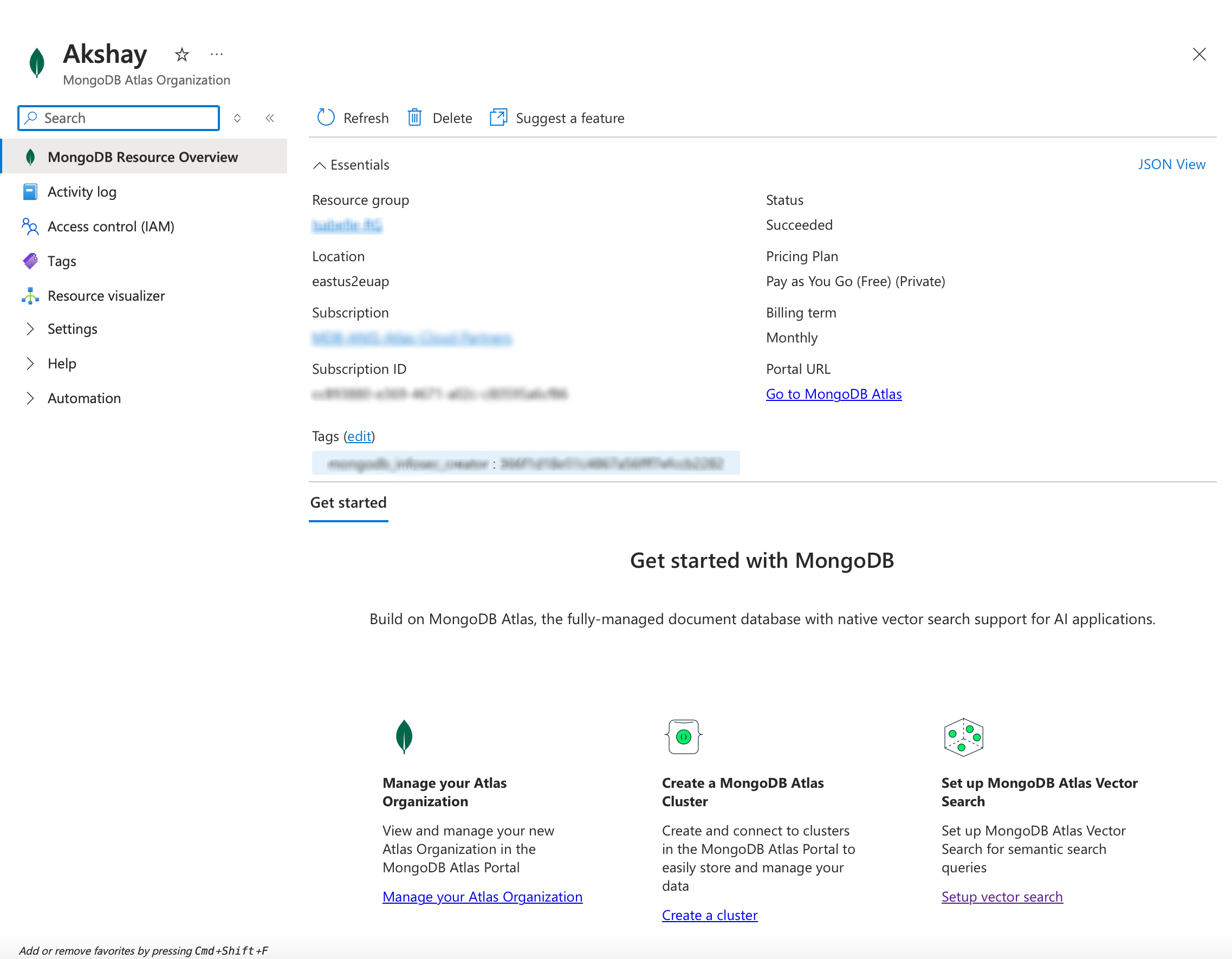 URL del portal de la organización de Azure Atlas