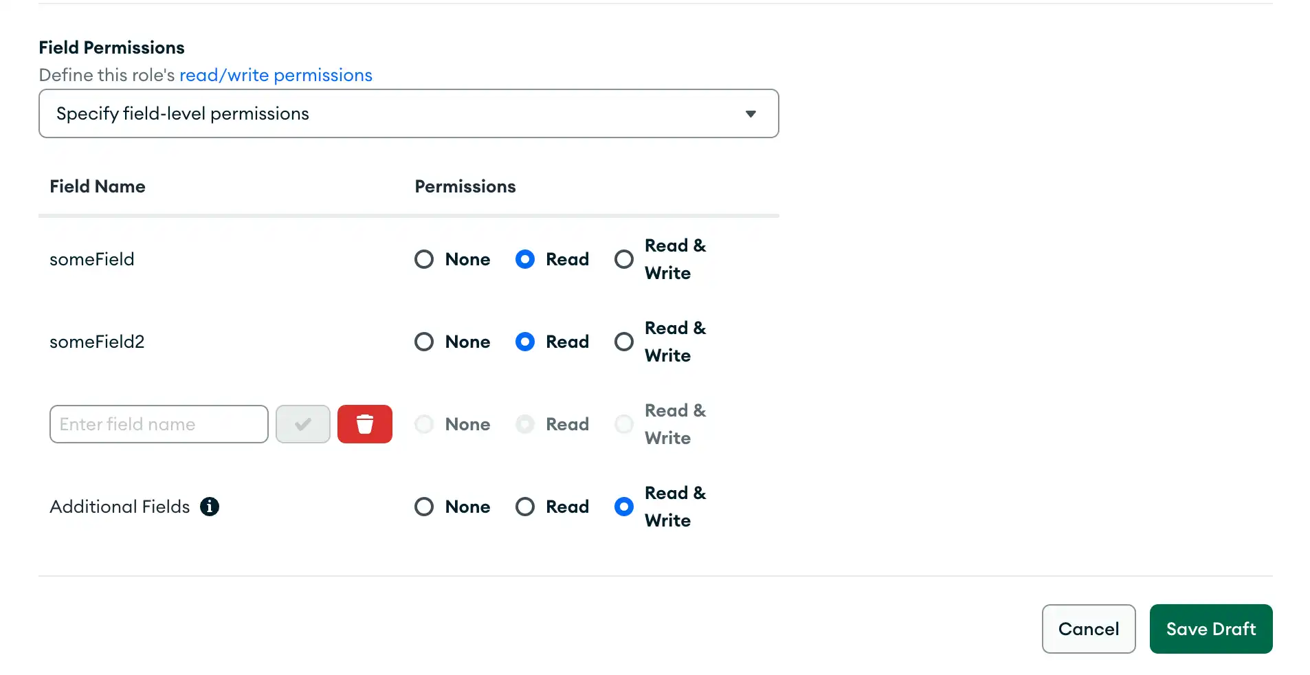 すべてではなく一部のフィールドへの書込み (write) 権限を持つロール