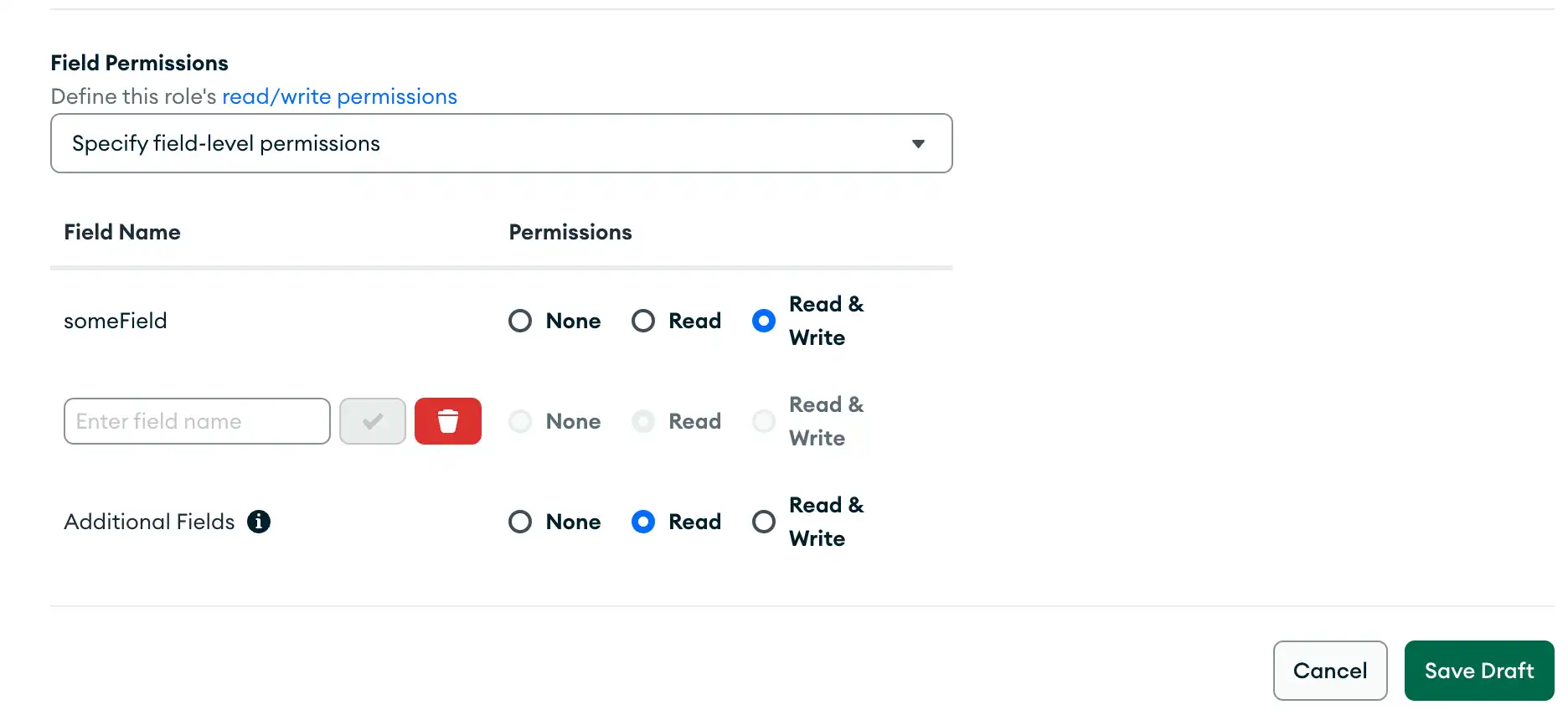 特定のフィールドへの書込み (write) 権限を持つロール