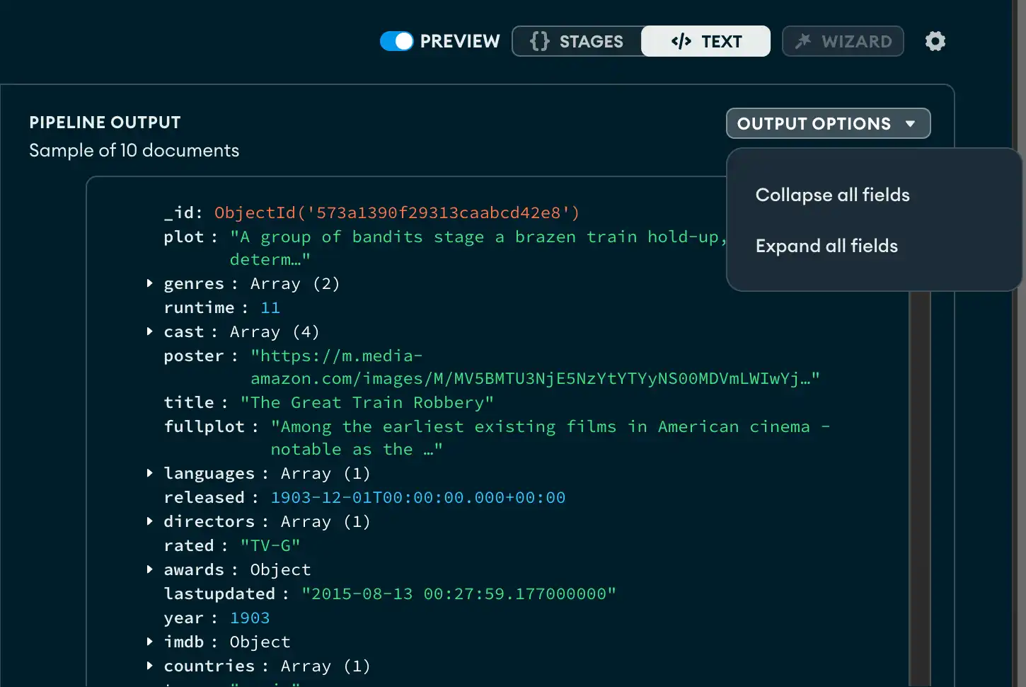 パイプライン出力プレビュー