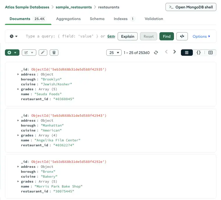 MongoDB Compass コレクション クエリのイメージ