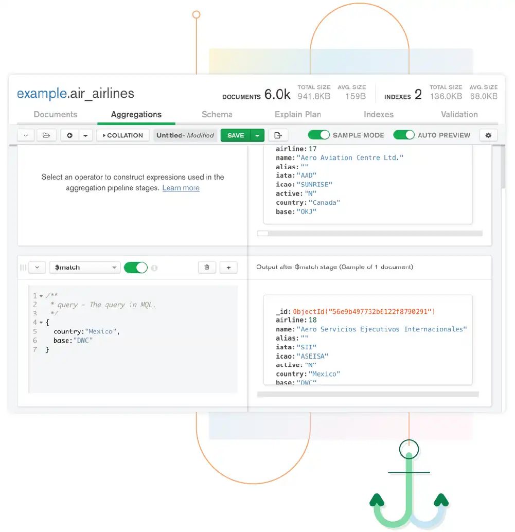 MongoDB Compass 集計パイプラインのイメージ