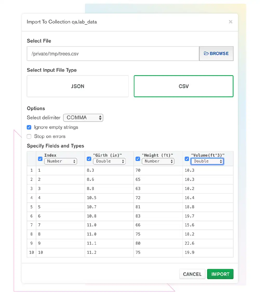 MongoDB Compass インポートのイメージ