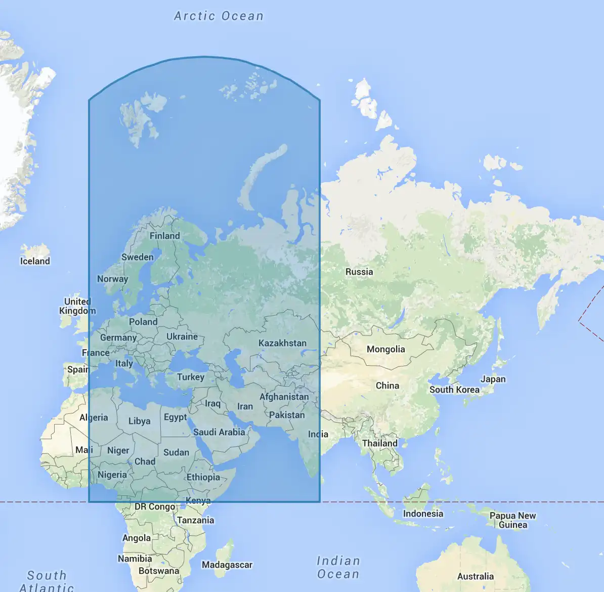 Diagram of a square projected onto a sphere.