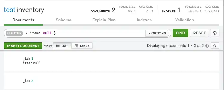 Query null value or missing field