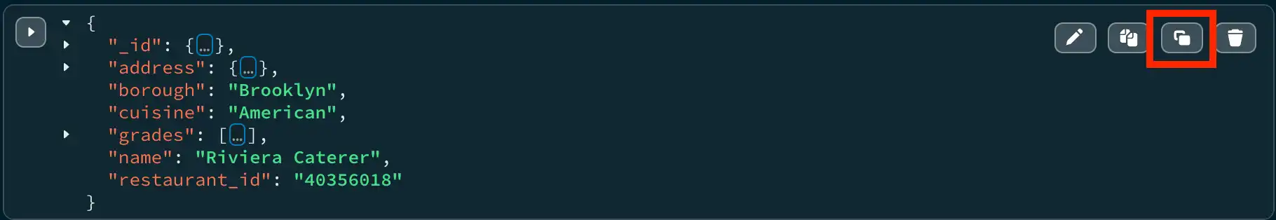 JSON 보기에서 문서 복사