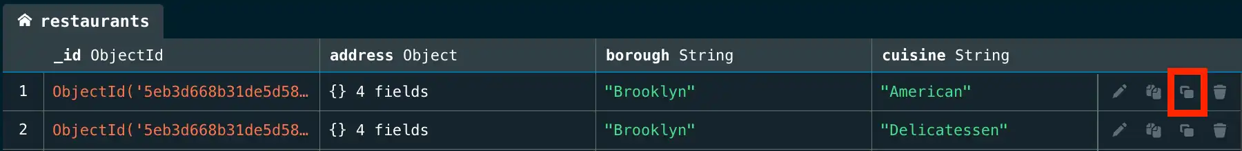 테이블 보기에서 문서 복사