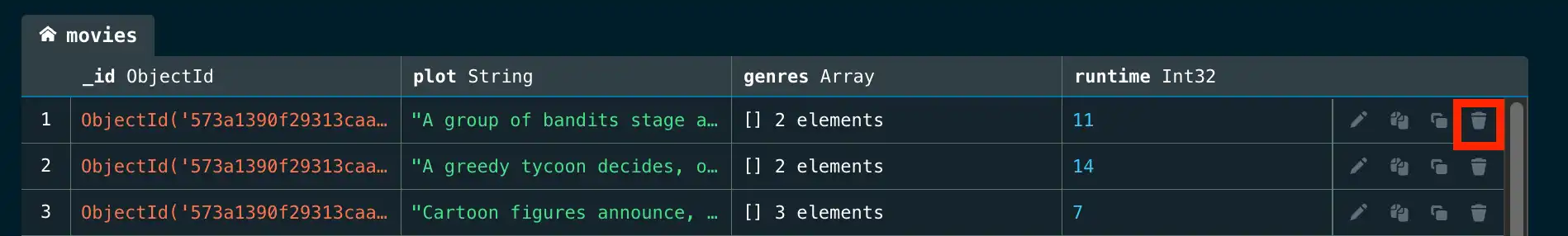 삭제 버튼 테이블 뷰