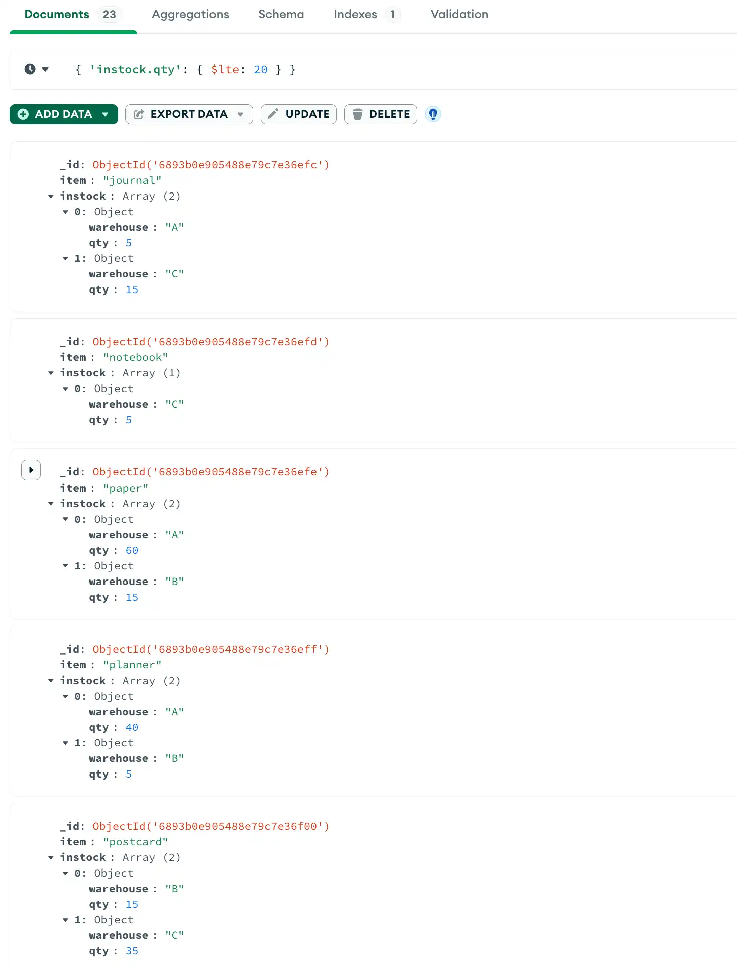 단일 조건과 일치하는 포함된 필드 쿼리