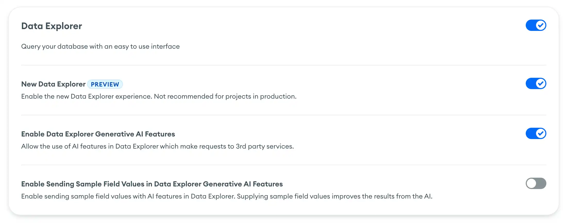 Nova configuração de projeto do Data Explorer Public Preview
