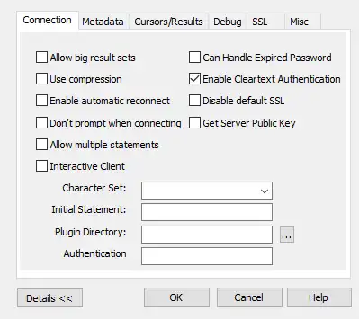 Captura de tela da tela de configuração DSN