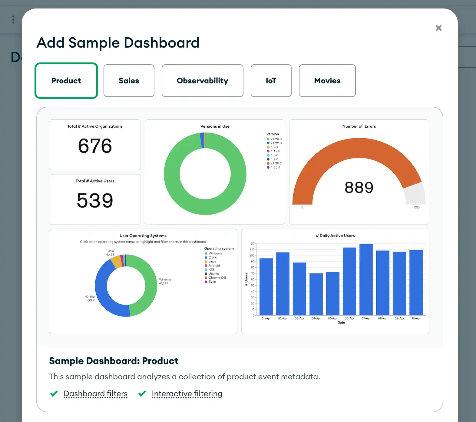 Adicione um dashboard de amostra.