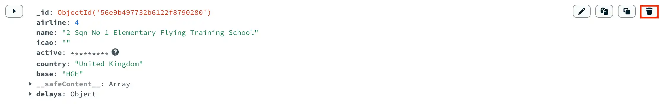 Botão Excluir na visualização de lista