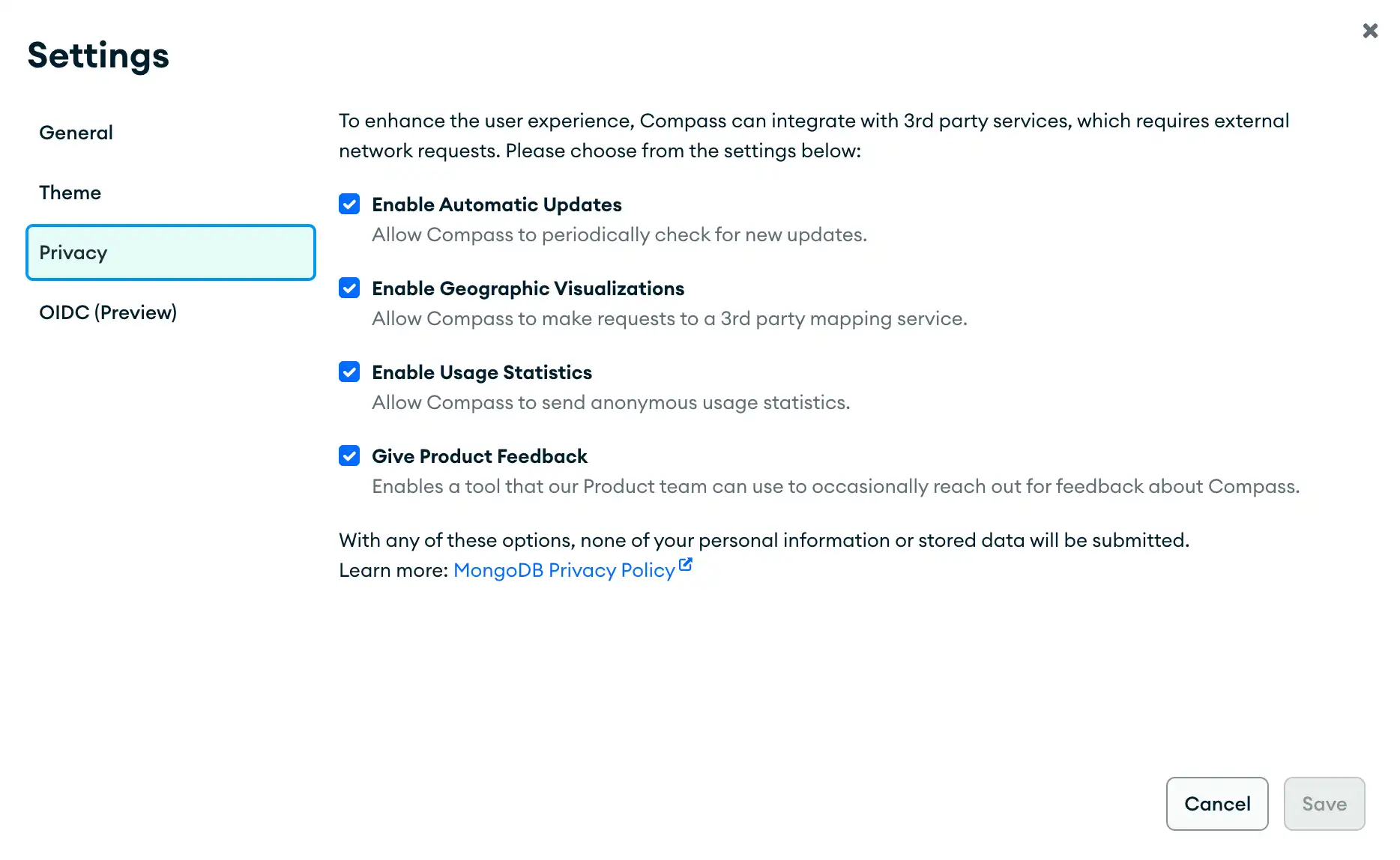 Configurações de privacidade
