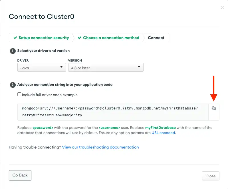 Atlas Connection GUI connection string screen