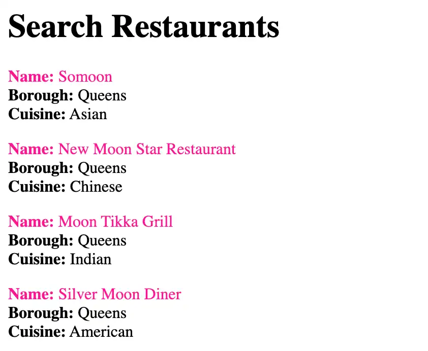 Captura de tela da aplicação web de restaurantes