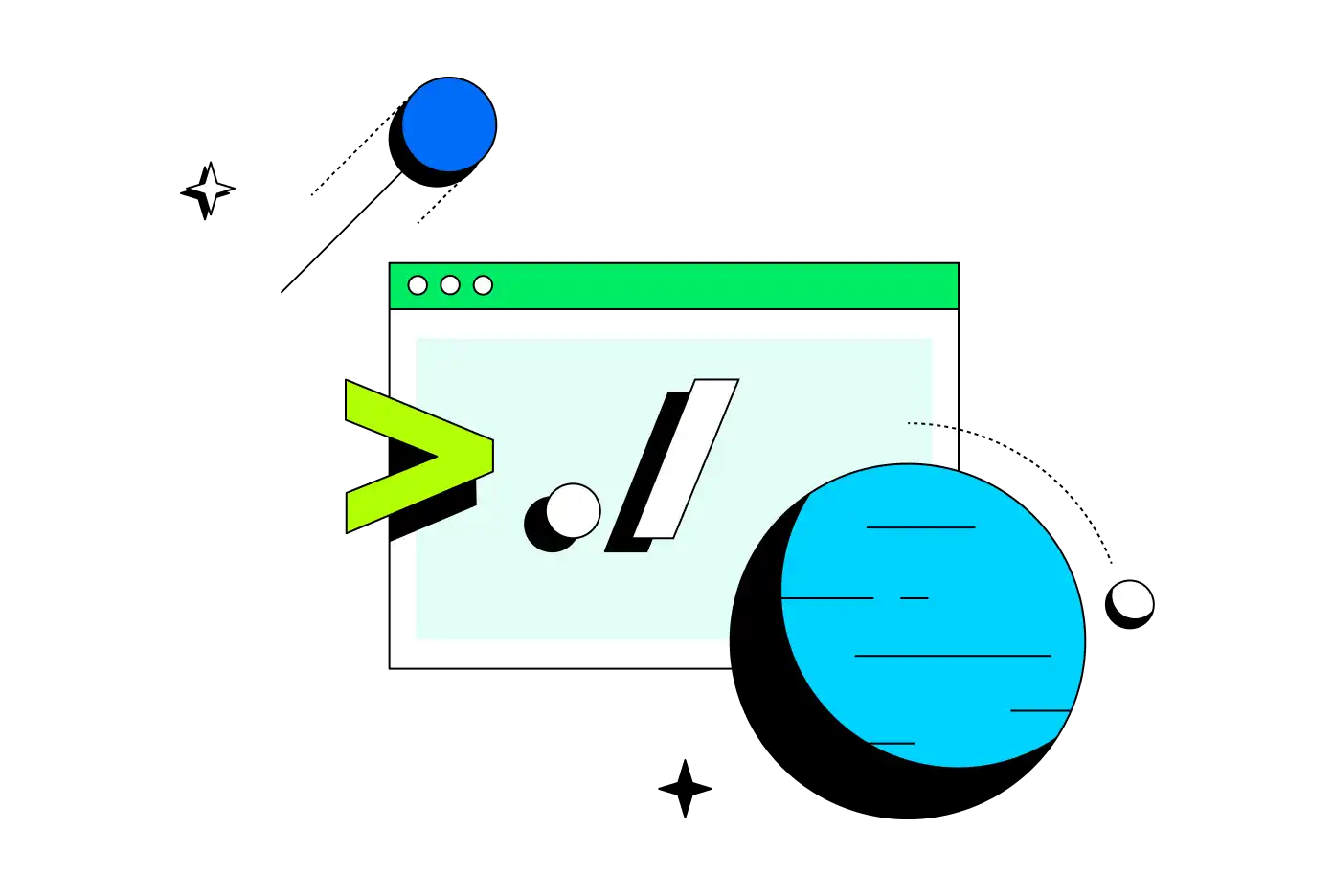 Ilustração abstrata implicando um terminal executando scripts