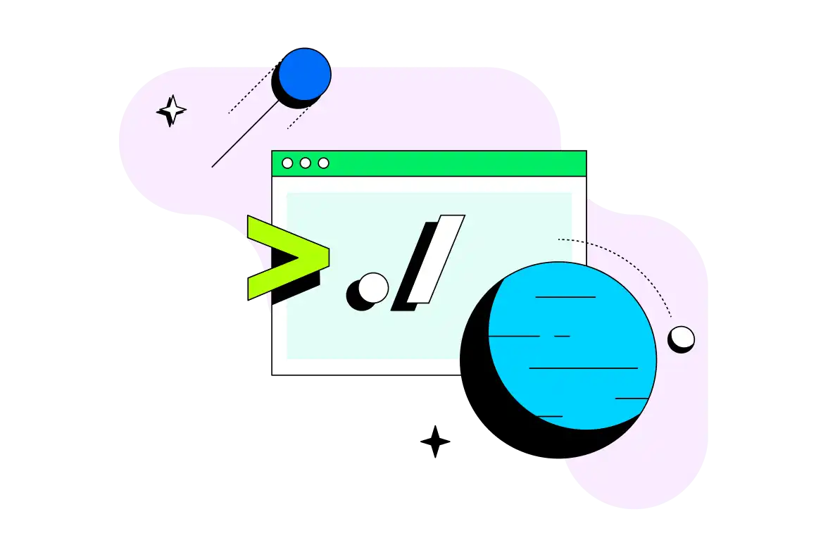 Ilustração abstrata mostrando um terminal executando scripts