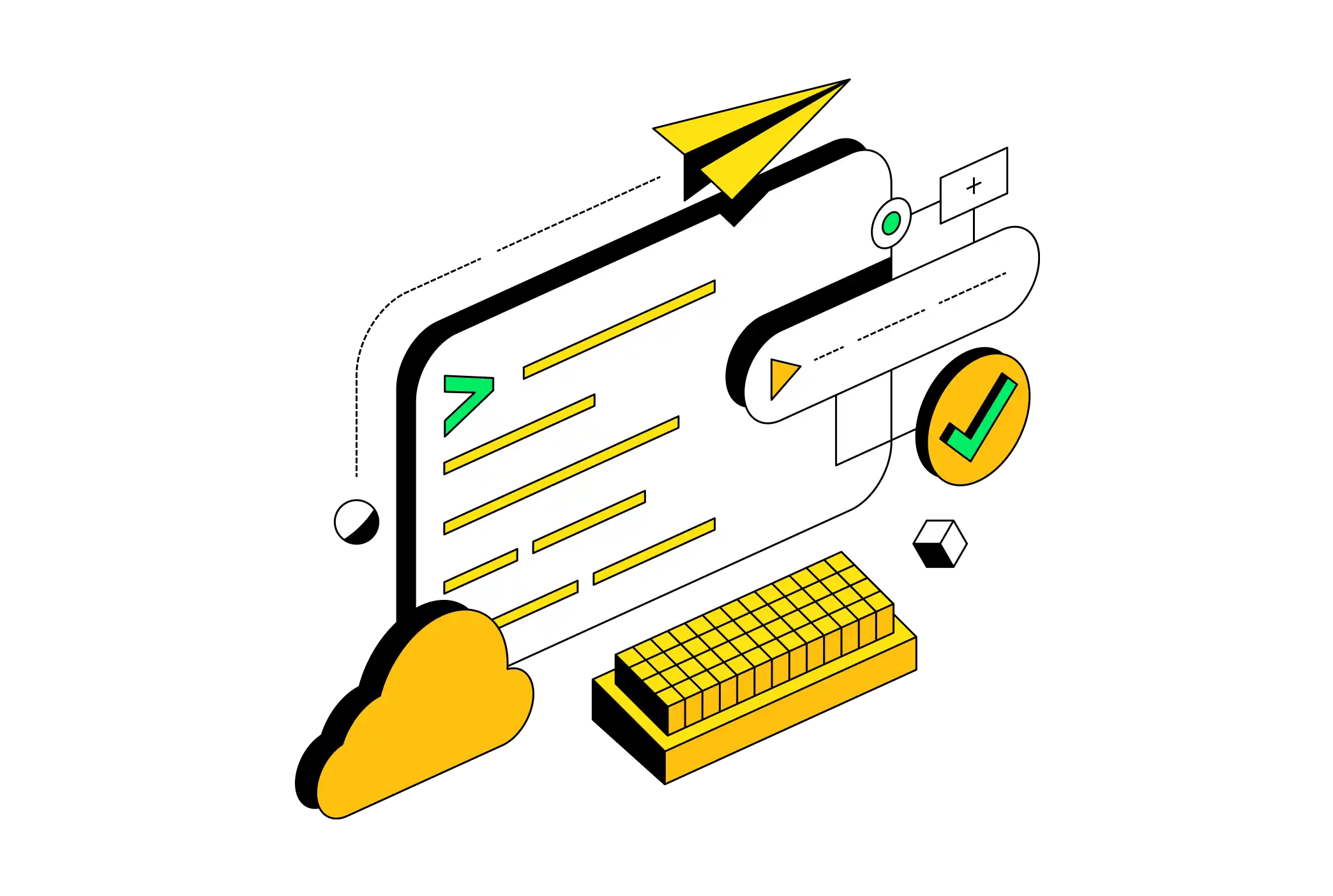 Ilustração abstrata mostrando um terminal realizando operações