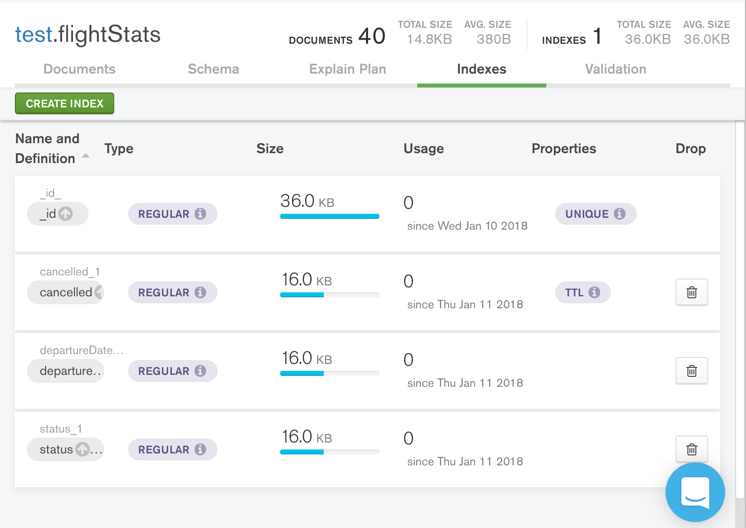 View indexes on a collection in Compass