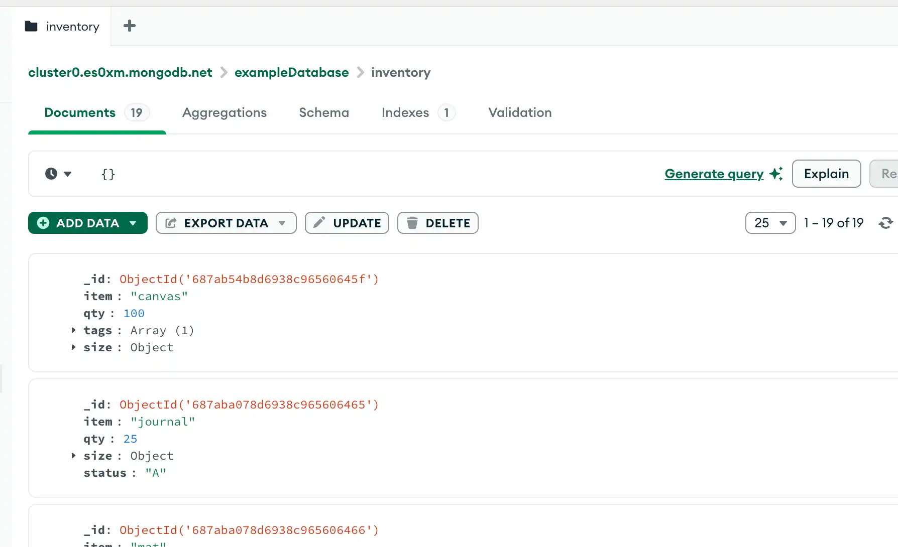 O Compass seleciona todos os documentos de uma coleção