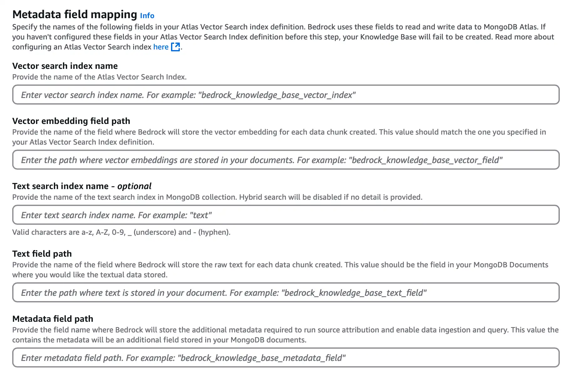 矢量存储字段映射配置部分的截图。