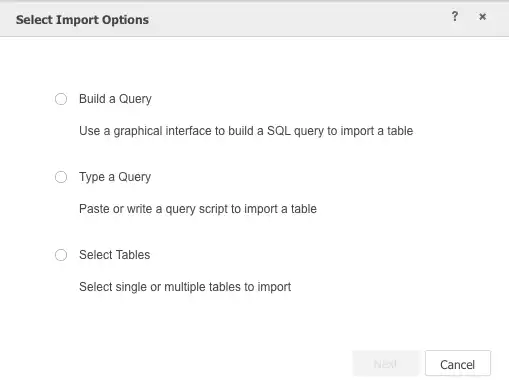 MicroStrategy 导入选项的屏幕截图