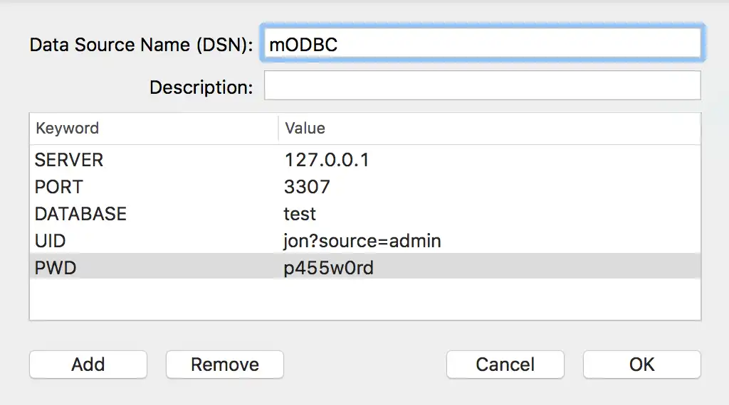 ODBC Manager DSN configuration