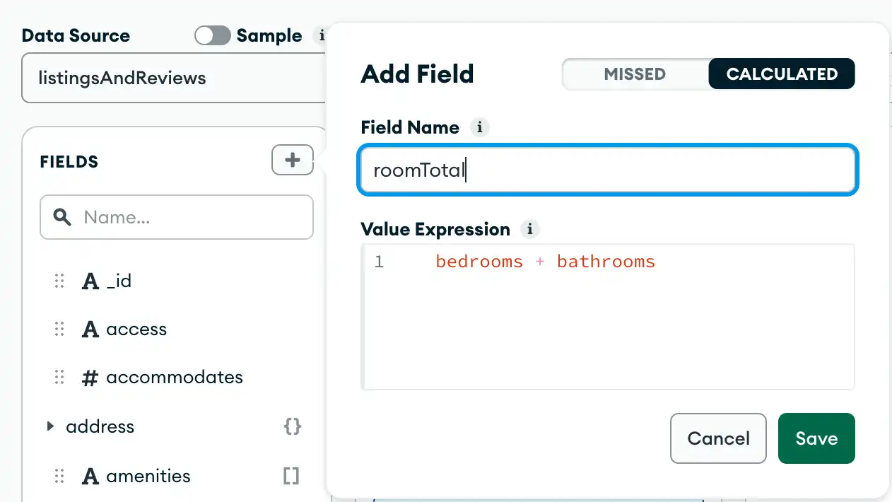 单击 Add Field（添加字段），输入字段名称和简单表达式定义，然后单击 Save Field（保存字段）。