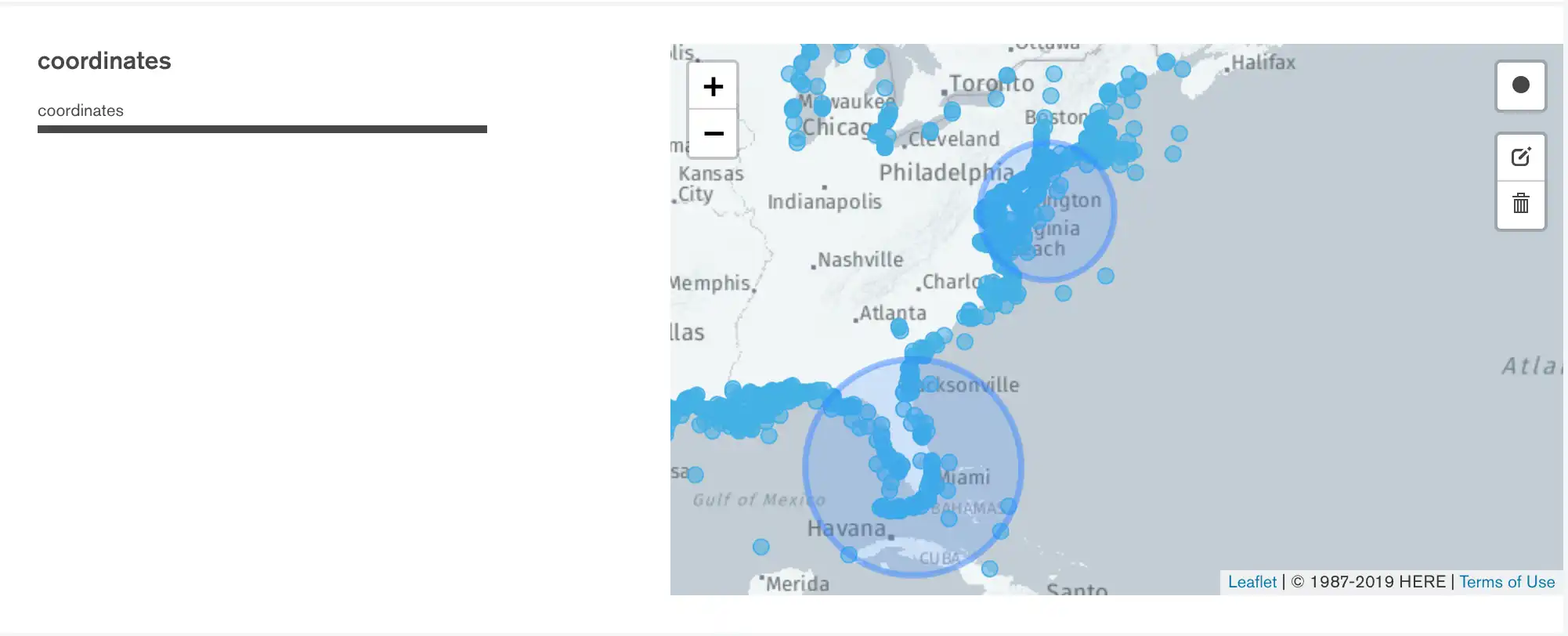 显示绘制有筛选器圆形的地图的图像