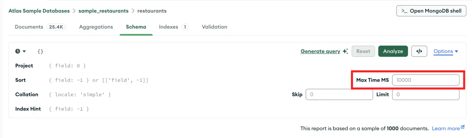 选项按钮位于查询栏右侧,紧挨着分析按钮。