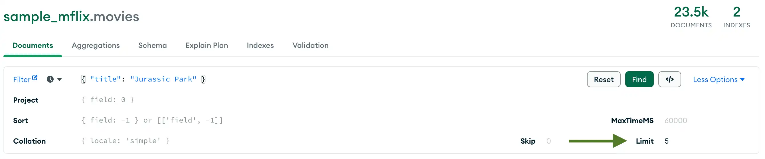 指定查询限制的结果