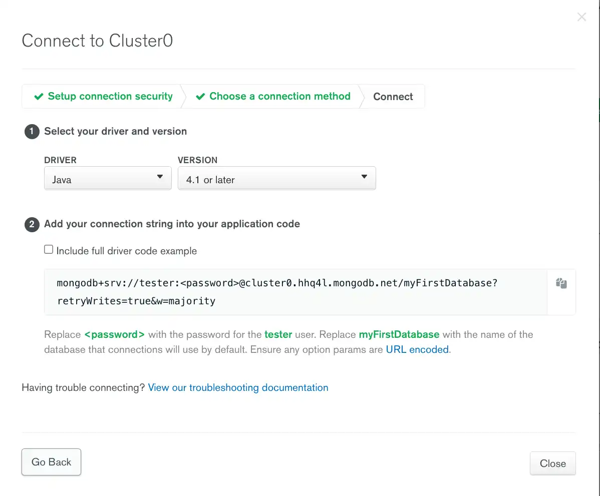 Atlas Connection GUI connection string screen